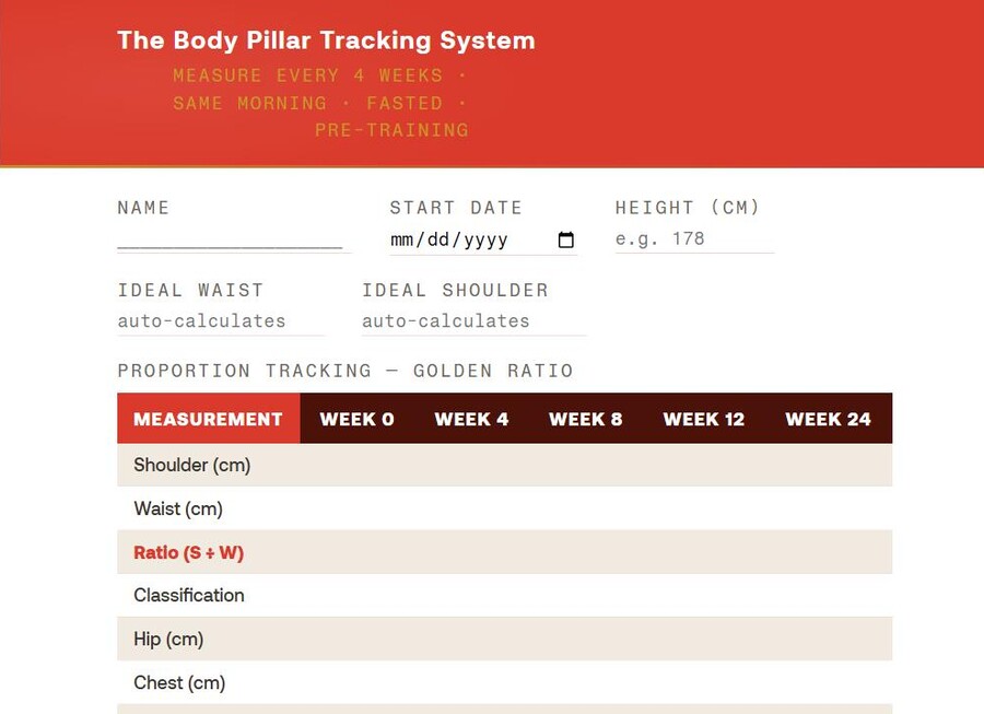 The Body Pillar Tracking System: proportion tracker with Golden Ratio calculation